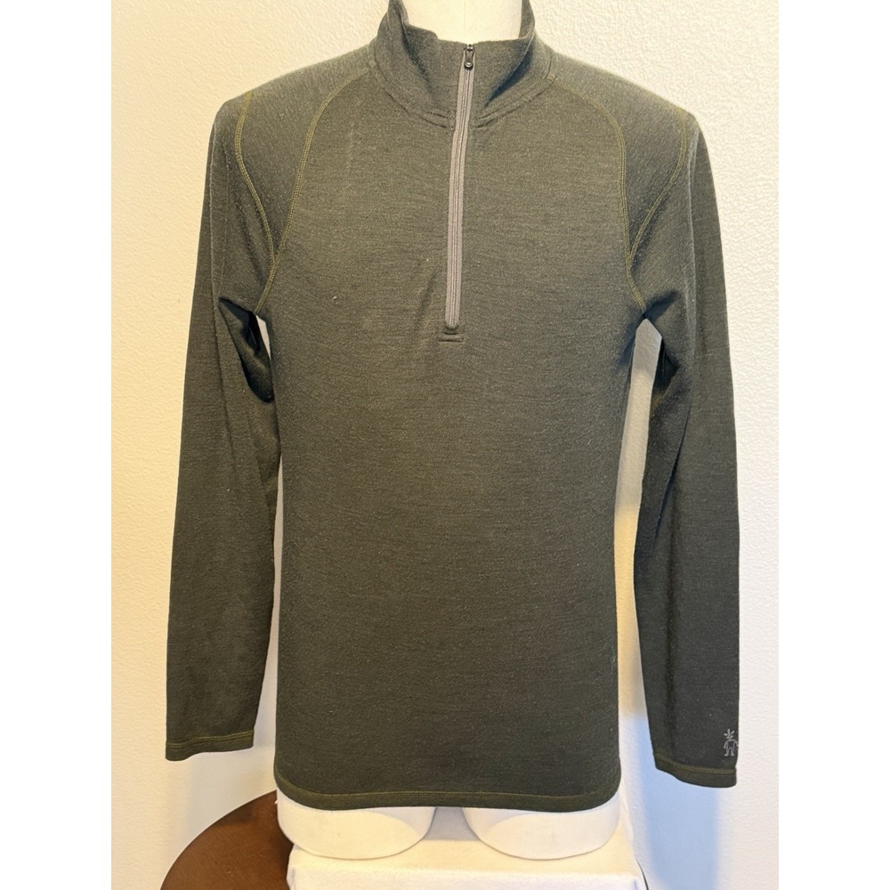 SMARTWOOL MEN'S M Green 1/4 ZIP Long Sleeve SWSS603 100% Merino Wool